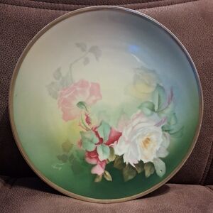 Antique Hand Painted Plate By Thomas Sevres Bavaria with Pink and White Roses